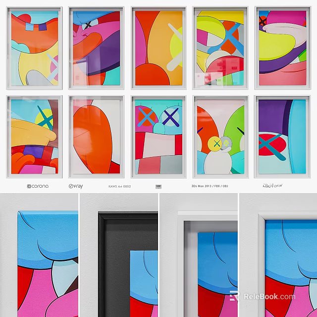 Colorful Picture Frames With Various Abstract Art Prints For Home Wall Decor 3d model 