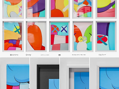 Colorful Picture Frames With Various Abstract Art Prints For Home Wall Decor 3d model
