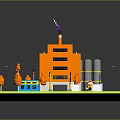 Industrial Site Model With Orange Building Chimneys Storage Tanks Truck Road And Street Lamps