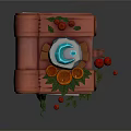 Decorative Open Book Model with Blue Water Pool Fruit Slices Red Berries and Green Leaves