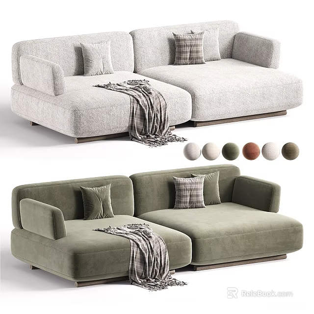 Modern Sectional Sofa with Multiple Color Options Throw Pillows and Cozy Blanket 3d model 