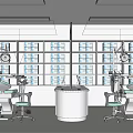 Modern Bright Dental Clinic Interior Featuring Treatment Chairs Medicine Cabinets And White Storage Units