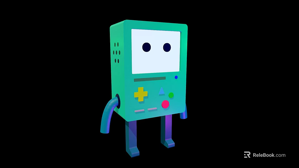 Cute Green Square Game Console Style Toy With Eyes Buttons Arms And Legs 3d model 