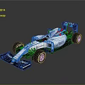 Williams Martini Formula 1 Car Streamlined Body White Blue Red Stripes Large Tires Rear Wing
