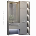 Modern Bathroom Vanity Design With Wooden Cabinet Mirror LED Lighting And Stone Countertop