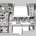 Modern Public Office Space With Open Layout Desks Computers And Flower Decorations 3d model