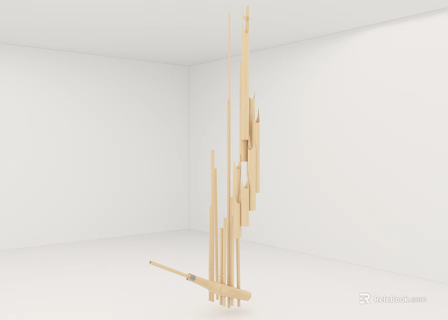 Handcrafted Artistic Wooden Musical Instrument With Stick In White Room Corner 3d model 
