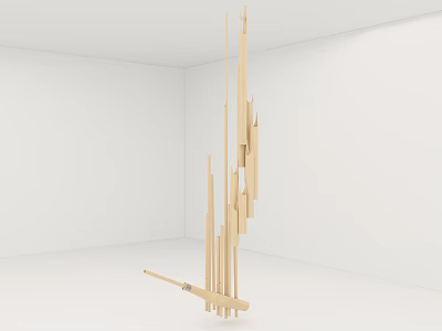 Handcrafted Artistic Wooden Musical Instrument With Stick In White Room Corner 3d model