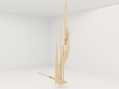 Handcrafted Artistic Wooden Musical Instrument With Stick In White Room Corner 3d model