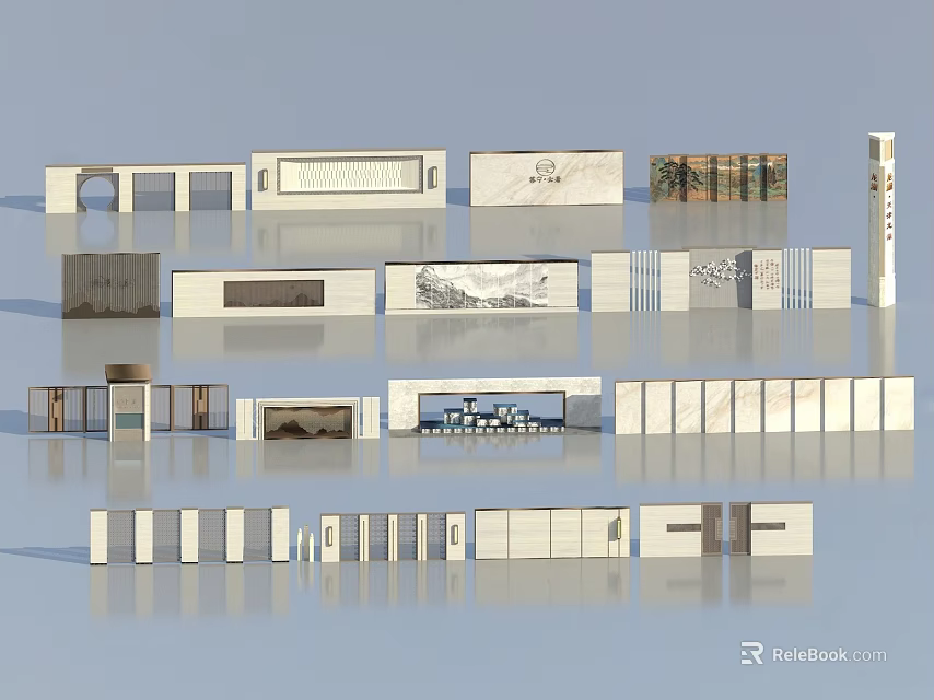 Modern White Architectural Elements With Various Design Panels And Decorative Partitions 3d model