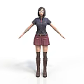 Woman in Dark Top Red Skirt and Brown Boots with Arm Wraps and Waist Belt