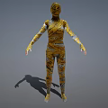 Game and Movie Character in Yellow Bodysuit with Tape Patterns and Masked Head
