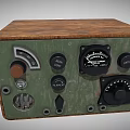 Vintage Electronic Device With Wooden Case Green Panel Knobs And Gauge 3d model