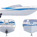 White Blue Yacht With Seats And Steering Wheel On Water