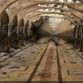 Indoor Arched Corridor With Row Of Arches And Geometric Pattern Floor Tiles
