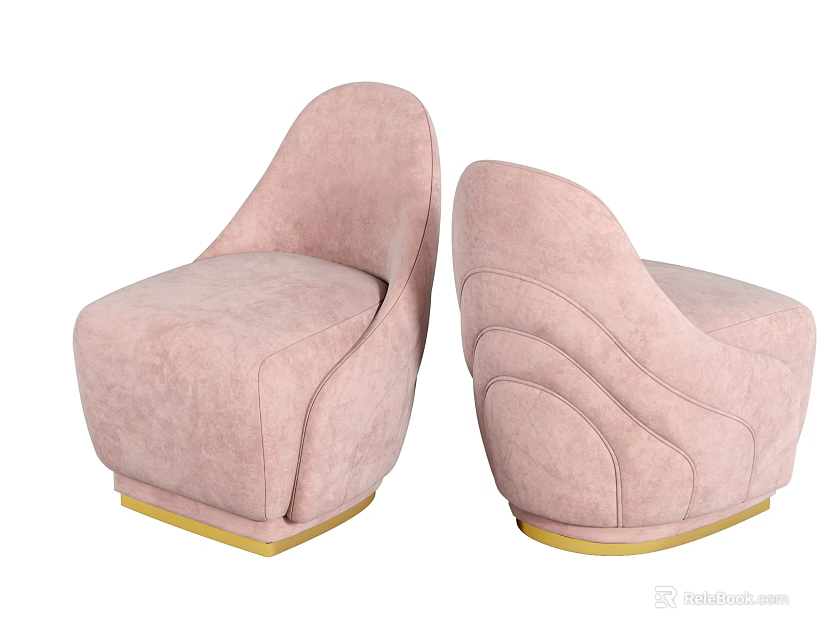 Stylish Pink Single Sofa with Velvet Upholstery Gold Base and Curved Modern Design 3d model 