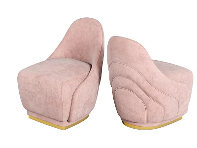 Stylish Pink Single Sofa with Velvet Upholstery Gold Base and Curved Modern Design 3d model