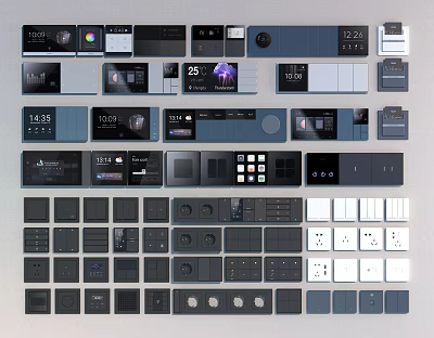 Various Styles Of Modern Switch Panels With Functional Buttons Display Screens And Socket Combinations 3d model