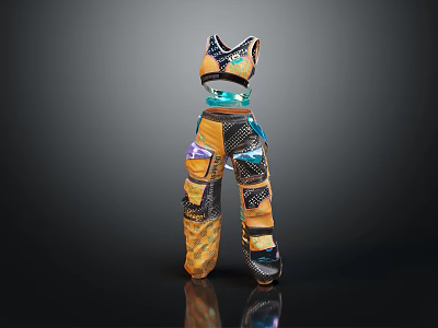 Stylish Tank Top And Pants Set With Orange Blue Purple Geometric Patterns And Multiple Pockets 3d model