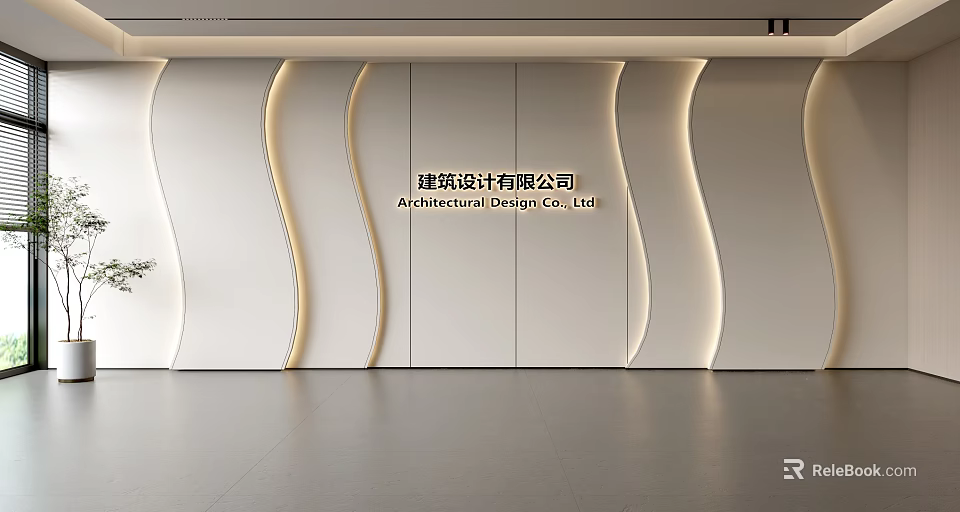 Elegant Modern Background Wall With Wavy Design White Beige And Lighting Accents 3d model 