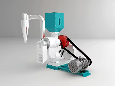 Grain Processing Agricultural Equipment With Blue Body White Components And Red Roller 3d model