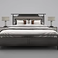 Modern Double Bed with White Bed Sheets Gray Blanket Nightstands and Table Lamps 3d model