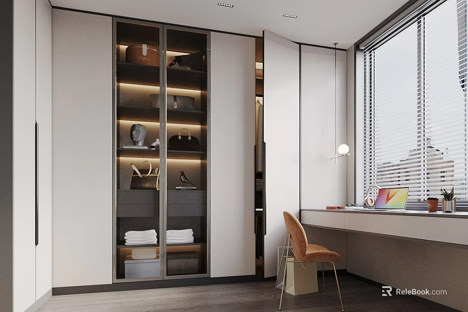 Modern Walk In Closet Interior With Lighting And Storage 3d model