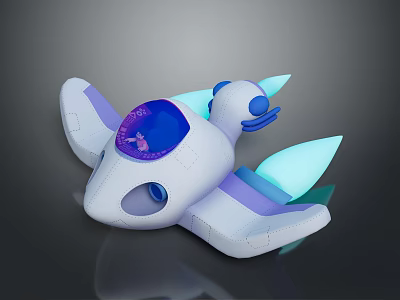 Futuristic White Purple Aircraft Toy With Transparent Blue Cockpit And Glowing Wings 3d model