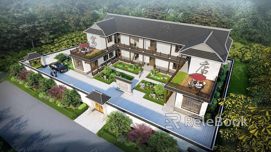 New Chinese style single-family villa courtyard model