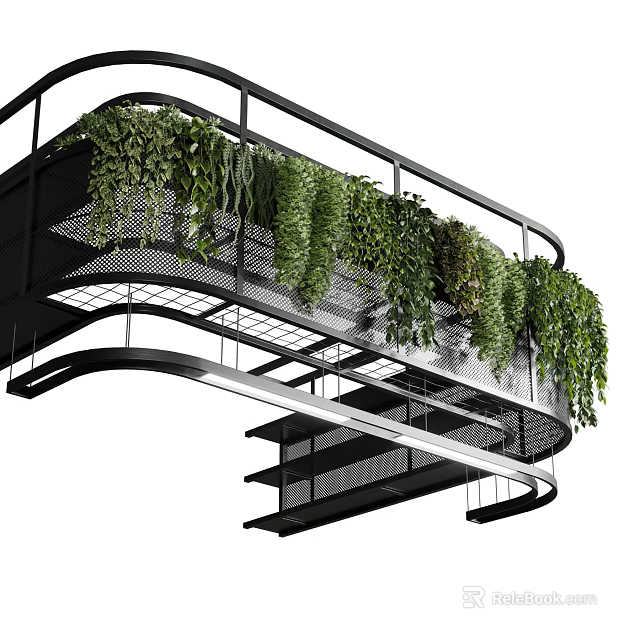 Modern Hanging Chandelier With Black Metal Frame And Green Plants 3d model 