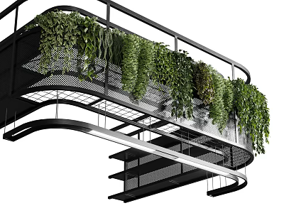 Modern Hanging Chandelier With Black Metal Frame And Green Plants 3d model