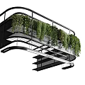 Modern Hanging Chandelier With Black Metal Frame And Green Plants