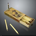 Antique Open Candle Box With Decorative Artwork Holding White Candles Inside And Beside