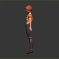 Child 3D Model with Red Short Hair Yellow Top Gray Pants on Gray Background 3d model