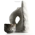 Artistic Sculptures With Textured White Design Hollow Hole And Small Dark Handcrafted Container