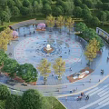 Lively Public Square With Circular Design Central Structure Surrounding Trees And People Walking 3d model