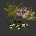 Wooden Outdoor Bench in Natural Setting with Trees and Green Grass