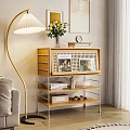 Modern Wooden Sideboard Cabinet With Shelves Decor Vase Books And Photo Frames