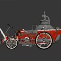 Red Vintage Steam Car Model With Classic Wheels And Steam Apparatus