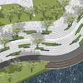 Modern Square Step Landscape Curved Step Sinking Square Park Leisure Space Water Platform Grass Step Seat 3d model