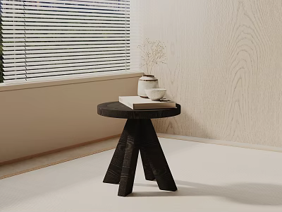 Minimalist Black Three Legged Round Top Wooden Side Table For Modern Living Space 3d model