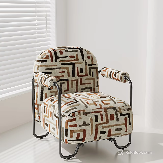 Modern Single Sofa With Geometric Pattern And Metal Armrests In Earth Tones 3d model
