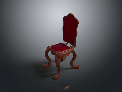Red Upholstered Single Chair With Carved Wooden Frame And Curved Legs 3d model