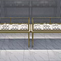 Golden Display Shelves Showcasing Necklaces And Watches On Black Background With Marble Floor
