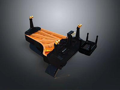 Home Decorative Wooden Storage Shelf with Black Base and Golden Accents 3d model