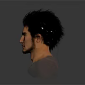 Game and Movie Character With Black Spiky Hair Facial Beard Transparent Shoulder Model 3D Render