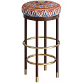 Colorful Patterned Leopard Print Bar Stools With Green Scarf Dark Wooden Legs Gold Rings