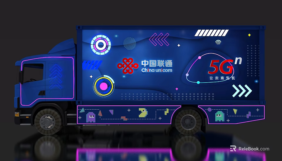 China Unicom 5G Themed Truck Featuring Decorative Patterns And Future Growth Design 3d model 