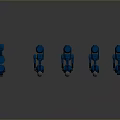 Blue Robotic Creatures And Their Parts Arranged In Complete Display Lineup