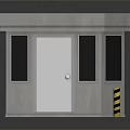 Modern Gray Security Booth With Door Windows And Yellow Black Striped Bollards